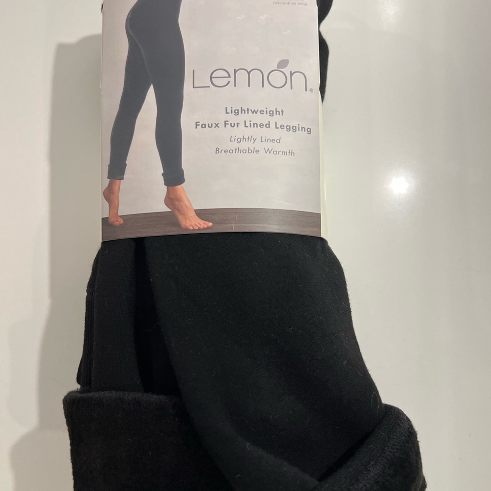 Lemon Lightweight Black Faux Fur Leggings